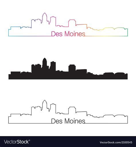 Des moines skyline linear style with rainbow Vector Image