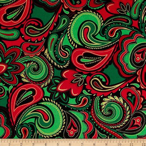 Kanvas Deck the Halls Metallic Holiday Paisley Red/Green | Paisley ...