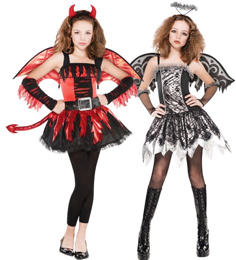 Angel or Devil + Wings Age 12-16 Halloween Fancy Dress Girls Teen Party ...