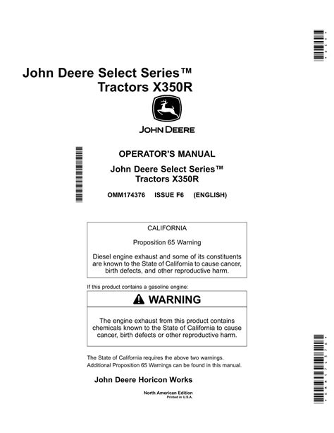 John Deere X350R Tractor Operator Manual OMM174376