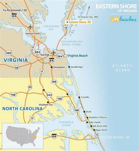 Map Of Virginia East Coast - State Coastal Towns Map