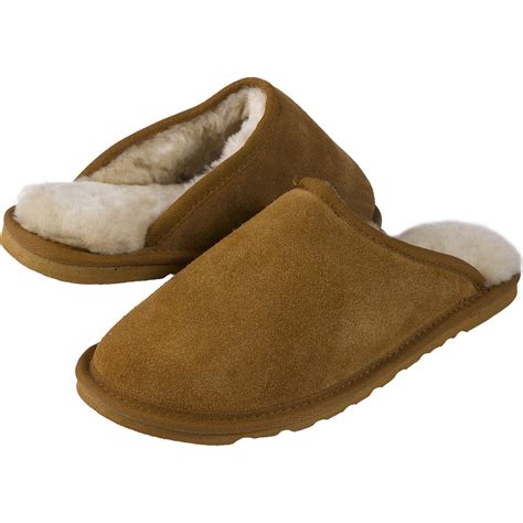 Ladies Mens Soft Warm Suede Slippers Genuine Sheepskin Wool Lined Mules Brown | eBay