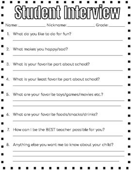 Student Interview Questions by Kreifels Classroom | TPT