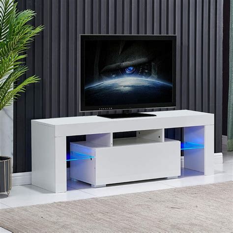 Entertainment Center for TVs, Modern White TV Stand with LED Lights ...