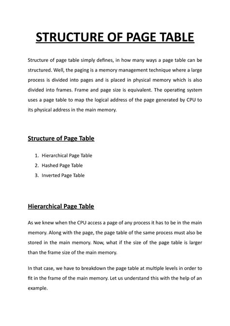 Structure OF PAGE Table - STRUCTURE OF PAGE TABLE Structure of page ...