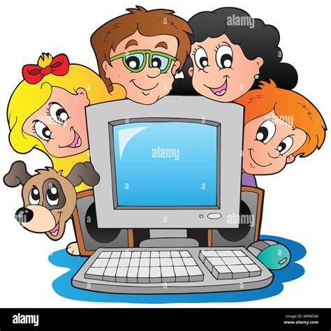 Computer with cartoon kids and dog Stock Vector Image & Art - Alamy