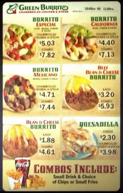 Menu at Green Burrito fast food, San Carlos