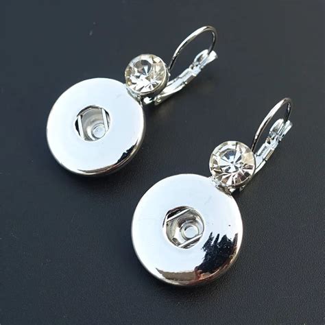 Fashion french hook earrings jewelry,clear rhinestone metal 18mm snap buttons earrings wholesale ...