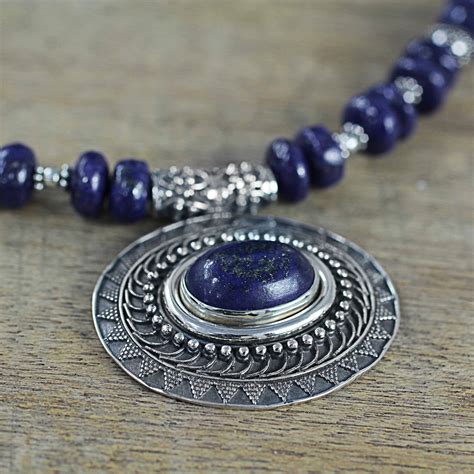 UNICEF Market | Lapis Lazuli Sterling Silver Beaded Pendant Necklace - Magnificent Glamour