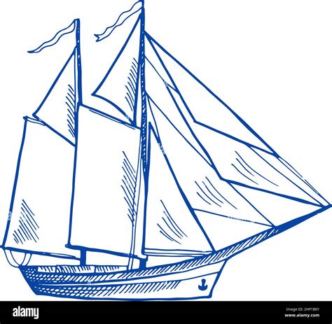 Sail boat engraving. Schooner sketch. Yacht drawing Stock Vector Image ...