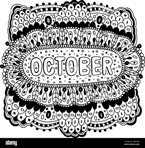 October - coloring page for adults. Mandala with months of the year ...