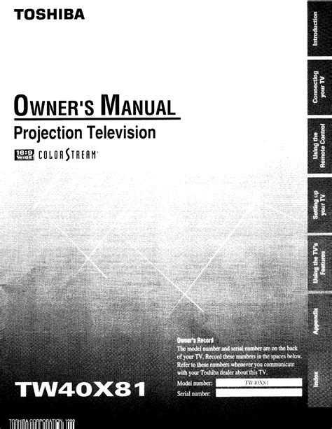 TOSHIBA TW40X81 OWNER'S MANUAL Pdf Download | ManualsLib