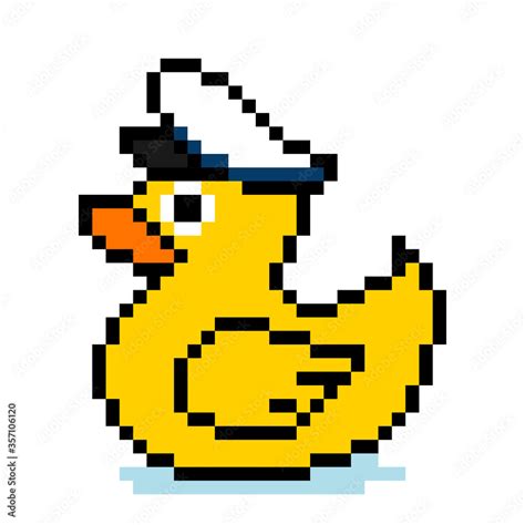 Duck. Pixel captain duck image with hat. Vector Illustration of pixel ...