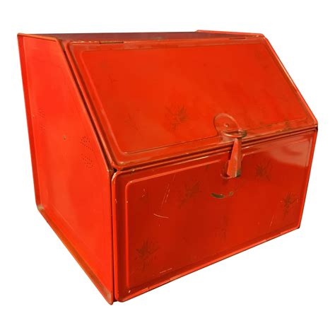 Vintage Red Metal Bread Box | Chairish