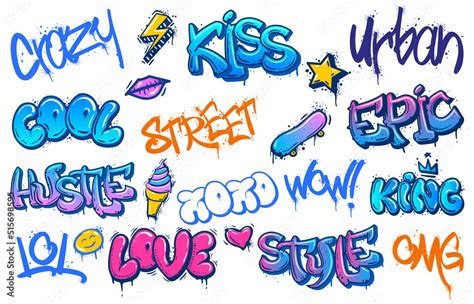 Street art lettering. Crazy urban graffiti, streets culture spray ...