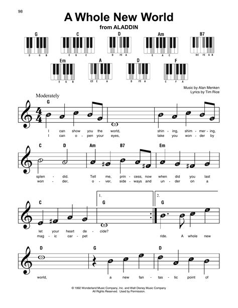 Download Super Easy Piano sheet music to A Whole New World by Tim Rice and print it instantly ...