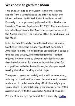 JFK We choose to go to the Moon Speech Handout by Steven's Social Studies