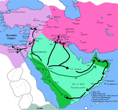 Map of Muslim Conquests in the time of Mohammad