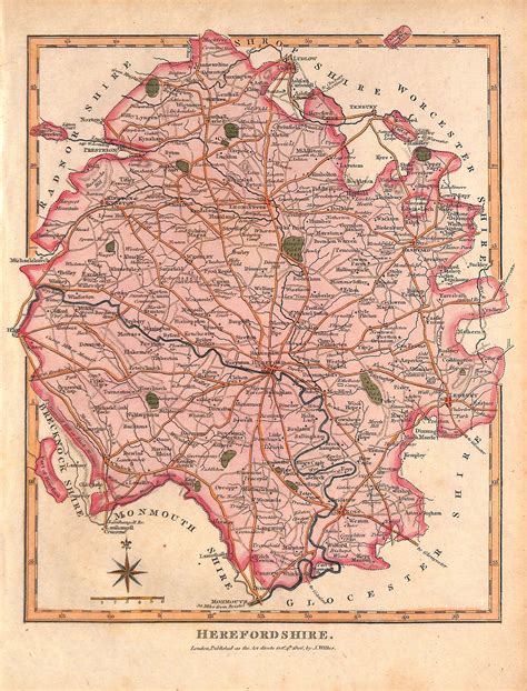 Herefordshire, County Map, England, 1806