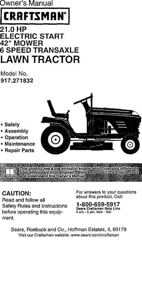 Craftsman 917271832 User Manual LAWN TRACTOR Manuals And Guides L0105086