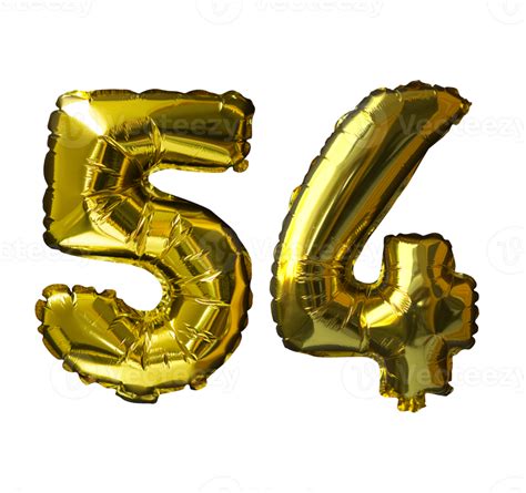 54 Golden number helium balloons isolated background. Realistic foil ...