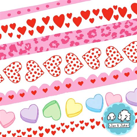 Valentines Day Clipart Borders, Candy Heart Clip Art Frames, February Boarders, BW Included PNG ...