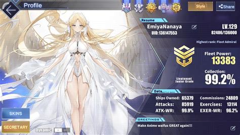 Azur Lane Lexington Server, lvl 129 99.2 Collection Rate (No Neptunia ...