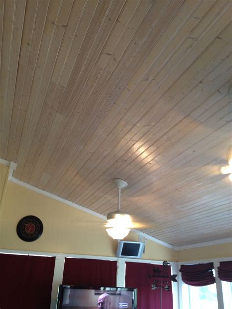 Pickled pine ceiling in our sunroom. | Ceiling, Living room ceiling, Ceiling treatments