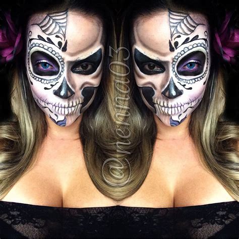 Half skull half sugar skull Halloween makeup Halloween looks Halloween ...