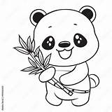Kawaii Coloring Page Of A Cute Panda Holding Bamboo Shoot Easy Outline  sketch template