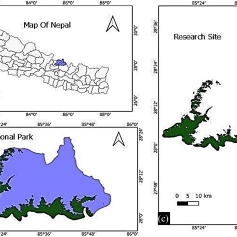 Map of study area (Langtang National Park), (a) Map of Nepal, (b ...