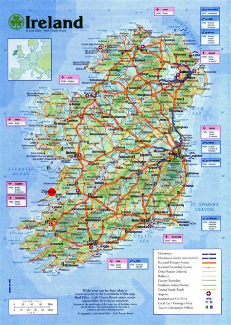 Ireland tourist attractions map - Map of ireland showing tourist attractions (Northern Europe ...