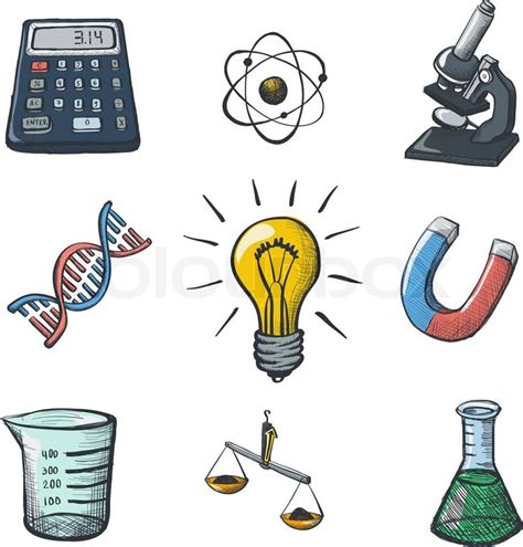 Colorful sketched science icons ... | Stock vector | Colourbox