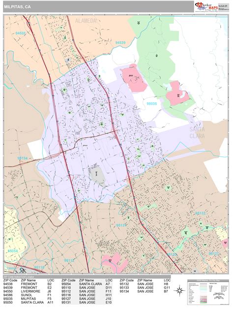 Milpitas California Wall Map (Premium Style) by MarketMAPS - MapSales.com