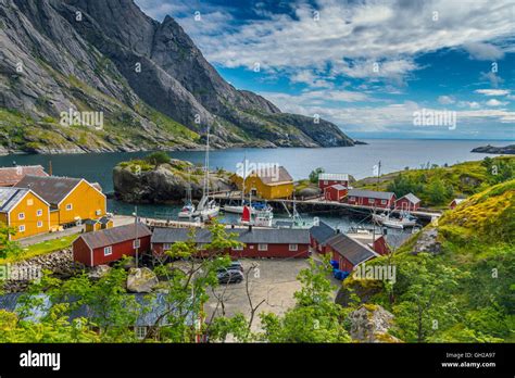 Nusfjord fishing village, fjord, Lofoten, Norway Stock Photo - Alamy