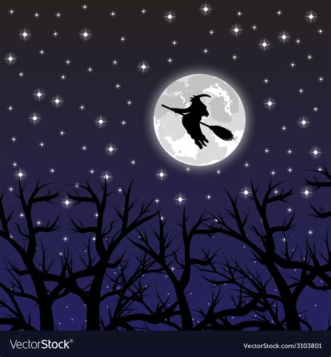 Witch flying on a broom on a full moon Royalty Free Vector