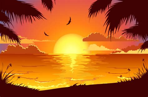 Beach sunset Stock Vectors, Royalty Free Beach sunset Illustrations | Depositphotos®