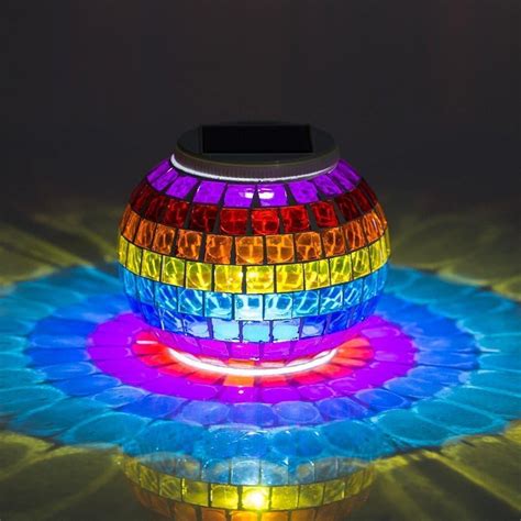 Lightahead® Solar Powered Mosaic Glass Color Changing Rainbow LED Light Rechargeable Waterproof ...