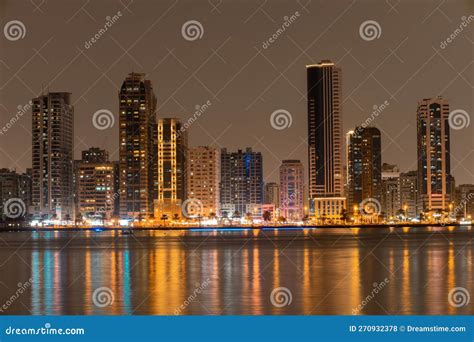 Sharjah Night Skyline by the Waterfront Showcasing the Vibrant Lights of the Cityscape Stock ...