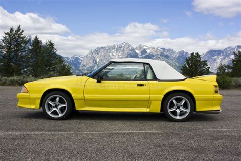 1991 Ford Mustang Convertible Yellow Stock Image - Image: 12399591