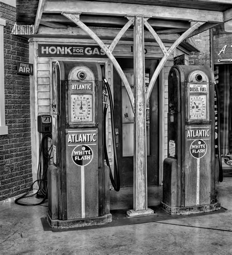 Vintage Gas Station BW Photograph by Phyllis Taylor