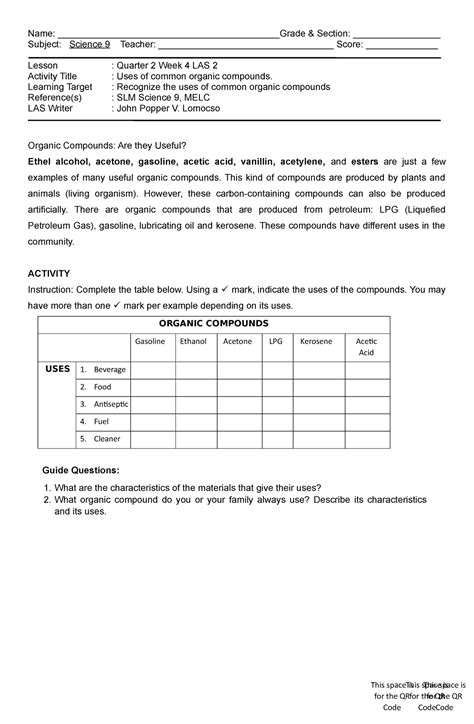 Science 9 Q2 Week4 LAS2 - Name: ___________________________________________Grade & Section ...