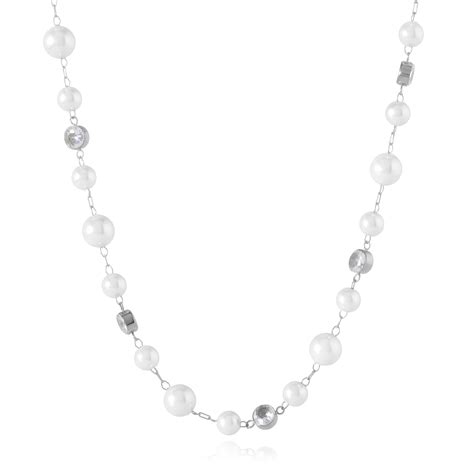 Steel by Diamonique Simulated Pearl 60cm Necklace Stainless Steel - QVC UK