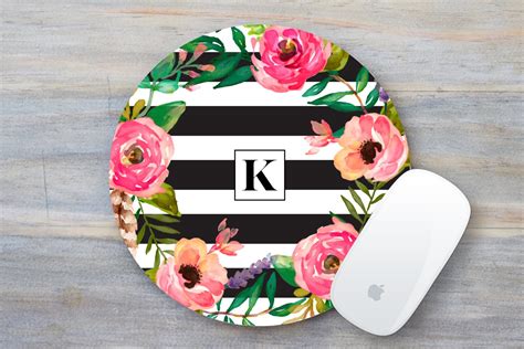 Floral Mouse Pad Floral Mousepad Monogram Mouse Pad | Etsy