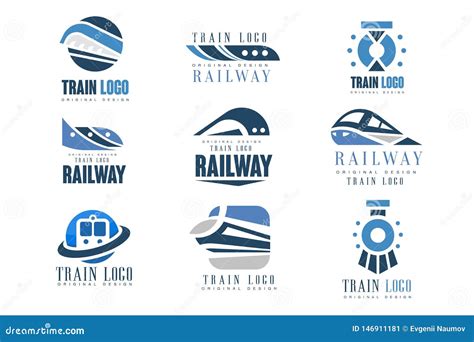 Train Logo Original Design Set, Modern Railway Railroad Transport ...