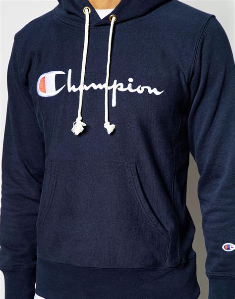 Champion Hoodie With Script Logo in Navy (Blue) for Men - Lyst