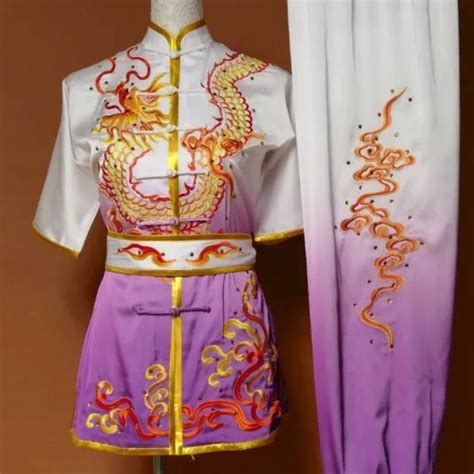 Professional wushu competition uniform - Wushu white purple gold dragon ...