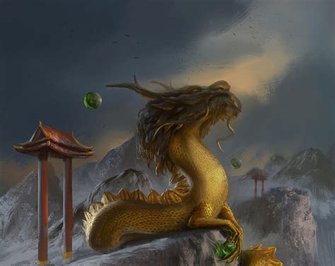 1080P free download | Golden dragon, golden, art, cher see goh, fantasy ...