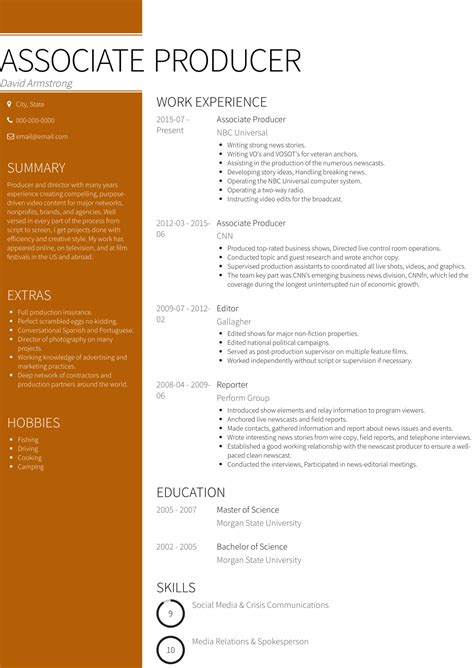 Associate Producer - Resume Samples and Templates | VisualCV