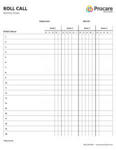 Roll Call/Attendance Sheets | Procare Solutions